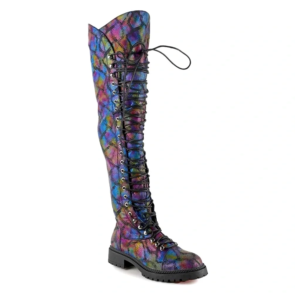 Anthony Wang Colorful Snakeskin Print Over The Knee Boots